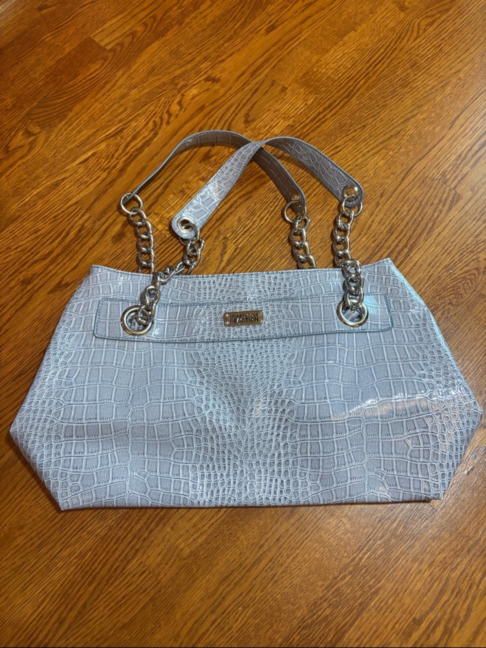 Kenneth Cole Reaction Faux Leather Lavender Purse with Chain Handles